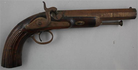 A 19th century percussion cap pistol, overall 13in.